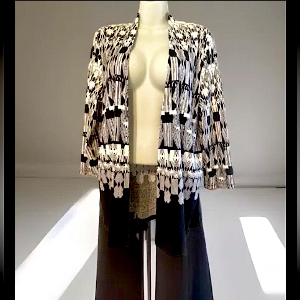 Rafaella Aztec Print Open Front Tunic Cardigan Bl… - image 1